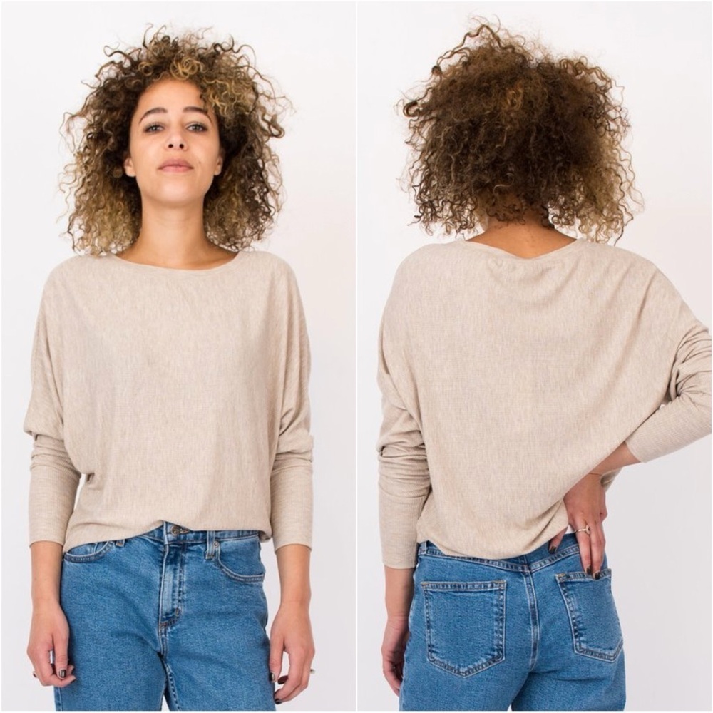Joah Brown Top Vital Long Sleeve Ribbed Neutral Sz One Size